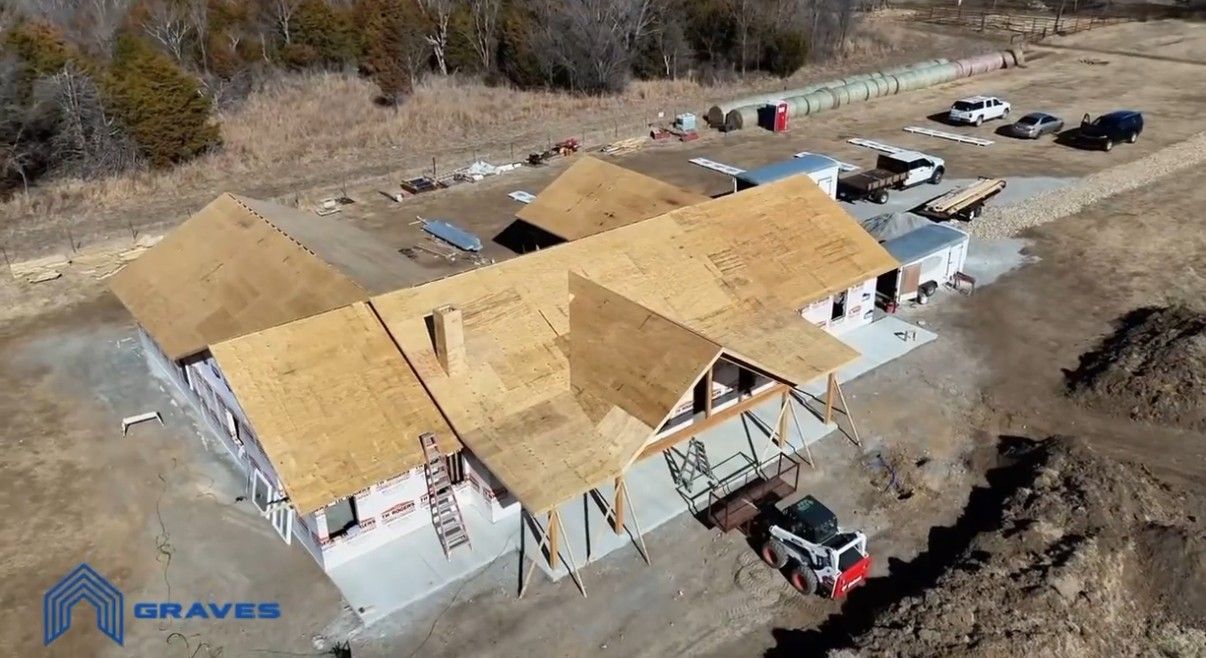 Aerial view of roof decking on a new home
