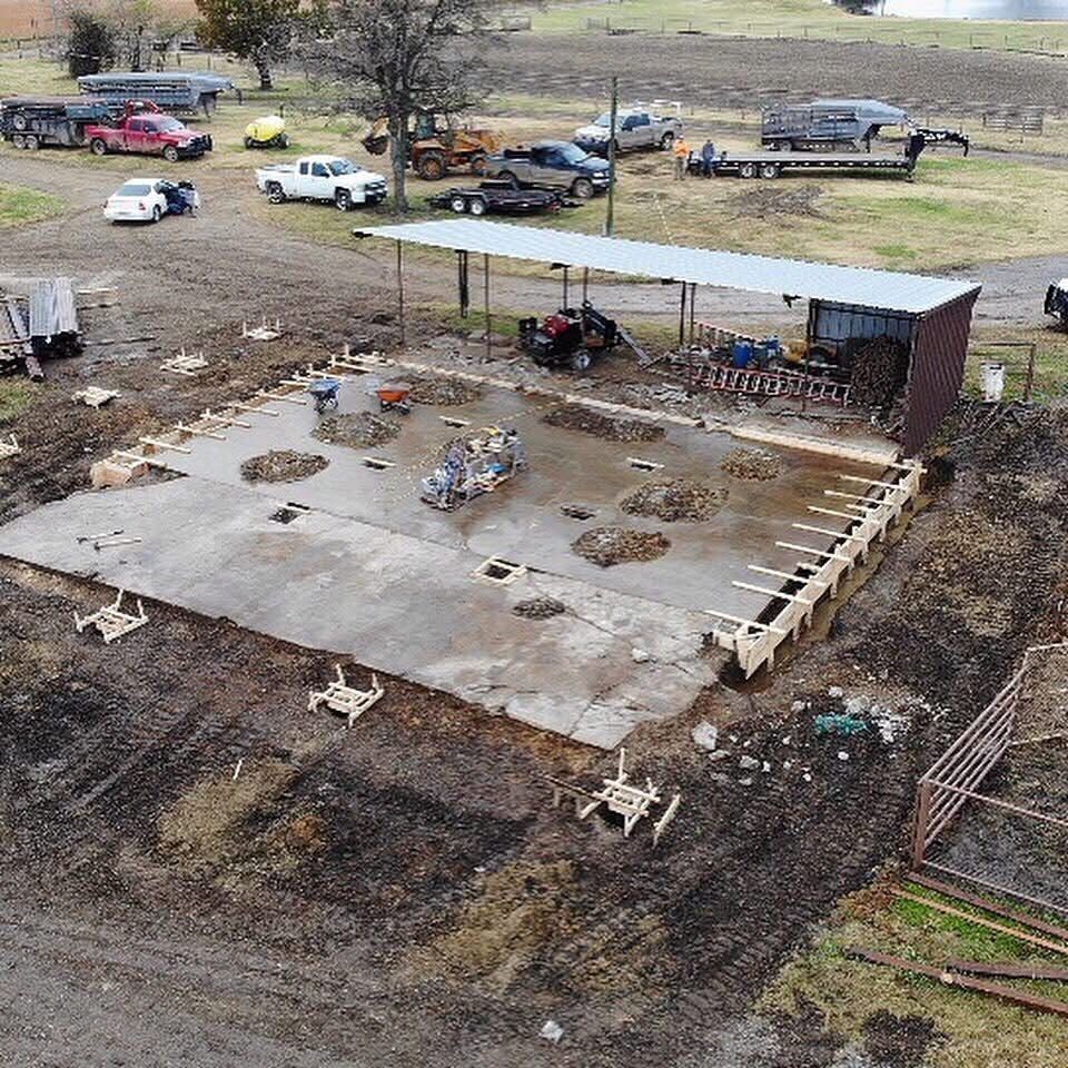Aerial view of a new slab with footings formed